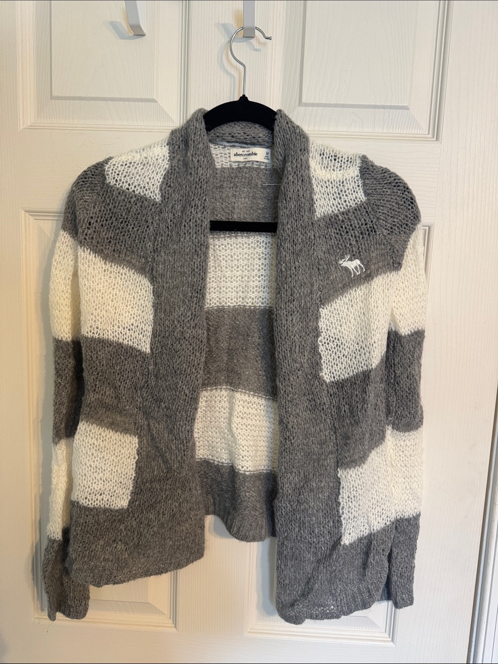 Abercrombie & Fitch Gray and White Striped Open Knit Cardigan